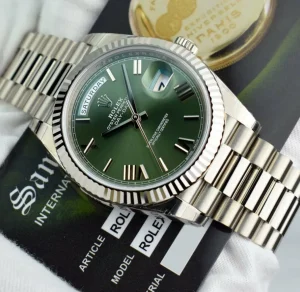President Dress Watches | Sant Blanc ROLEX White Gold DayDate 40 President Green Roman Model 228239