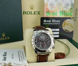 Men's Watches | Racing Professional Watches | Sant Blanc ROLEX White Gold Daytona Gray Slate Arabic Dial with Brown Crocodile Strap Model 116519
