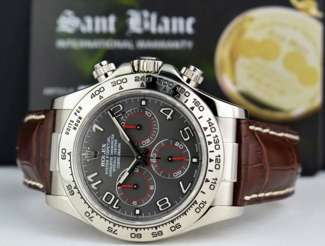 rolex_white_gold_daytona__5-2.webp Men's Watches | Racing Professional Watches | Sant Blanc ROLEX White Gold Daytona Gray Slate Arabic Dial with Brown Crocodile Strap Model 116519