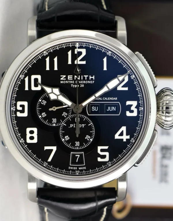 Men's Watches | Sant Blanc ZENITH 48mm Stainless Steel Pilot Montre D'Aeronef Type 20 Annual Calendar Black Dial Model 03.2430.4054/21.C721